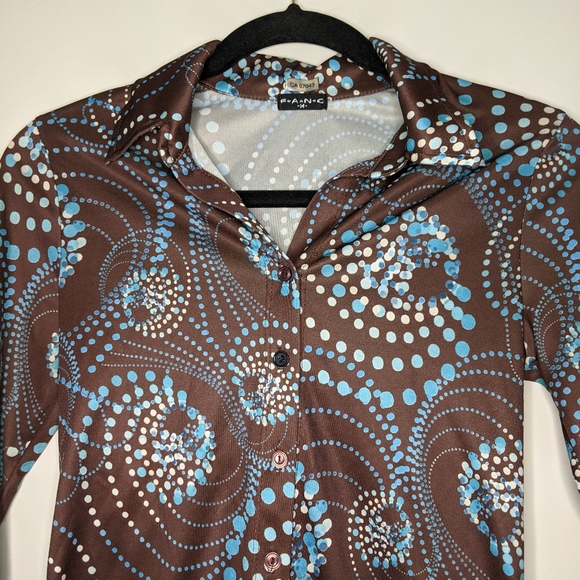 Y2K Polka Dot and Swirl Brown and Blue Blouse - Picture 4 of 4
